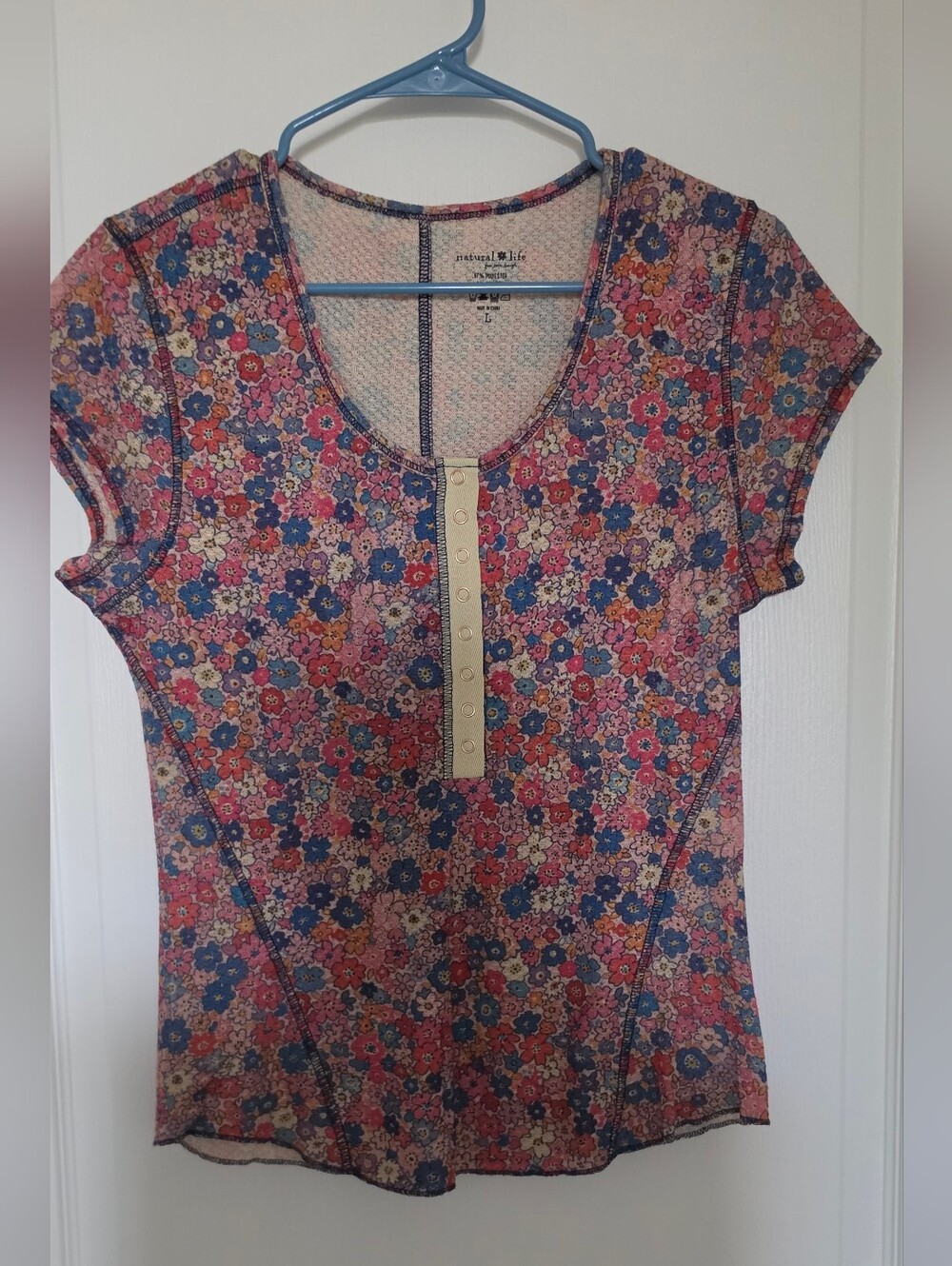 Natursl Life Floral Scoop Neck Short Sleeve Top - Pink Multicolor